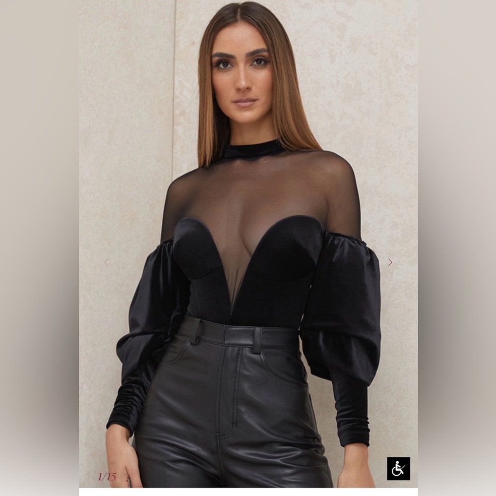 House of CB Black Sheer Mesh Bustier Top